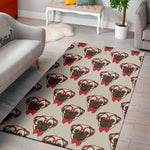 Red Glasses Pug Pattern Print Area Rug
