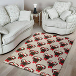 Red Glasses Pug Pattern Print Area Rug