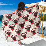 Red Glasses Pug Pattern Print Beach Sarong Wrap