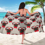 Red Glasses Pug Pattern Print Beach Sarong Wrap