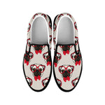 Red Glasses Pug Pattern Print Black Slip On Shoes