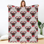 Red Glasses Pug Pattern Print Blanket