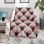 Red Glasses Pug Pattern Print Blanket