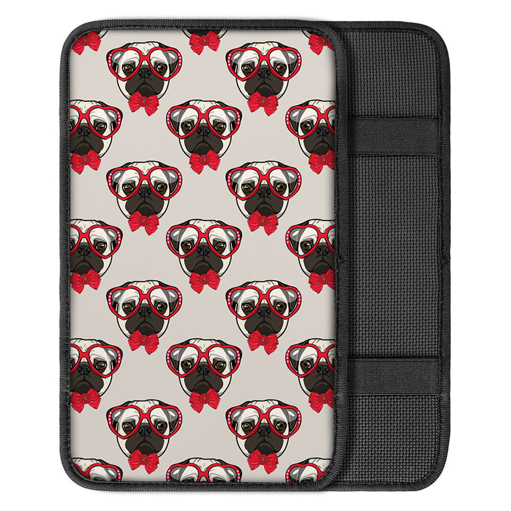 Red Glasses Pug Pattern Print Car Center Console Cover