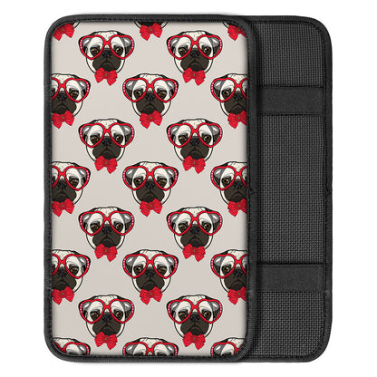 Red Glasses Pug Pattern Print Car Center Console Cover