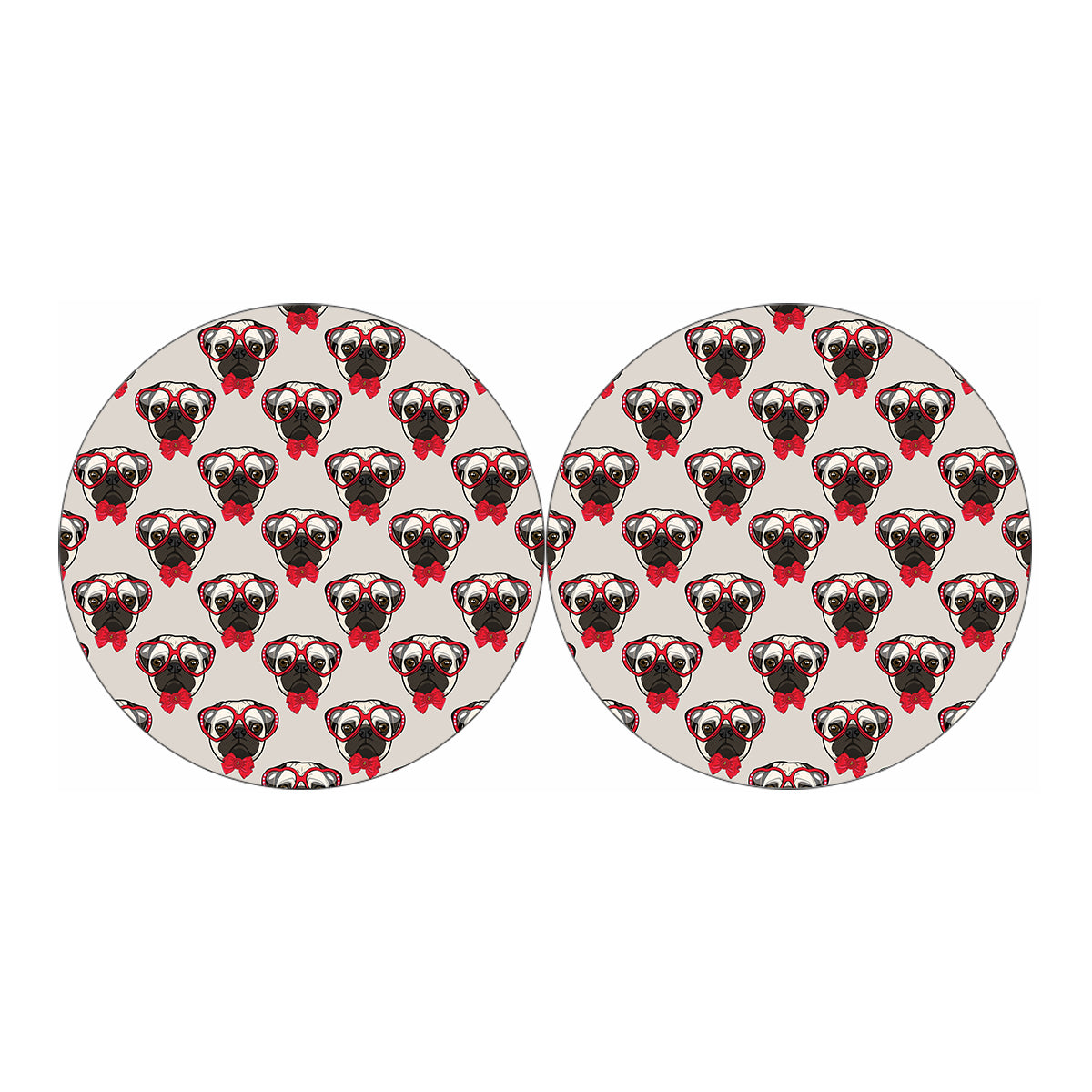 Red Glasses Pug Pattern Print Car Coasters