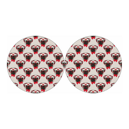 Red Glasses Pug Pattern Print Car Coasters