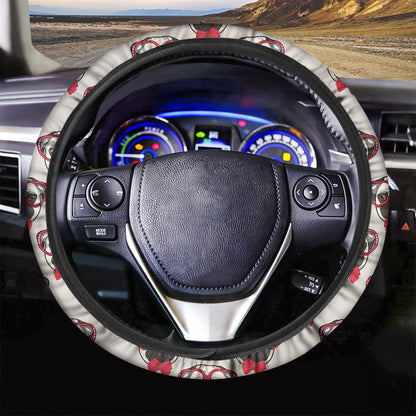 Red Glasses Pug Pattern Print Car Steering Wheel Cover