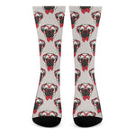 Red Glasses Pug Pattern Print Crew Socks