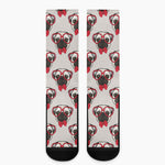 Red Glasses Pug Pattern Print Crew Socks