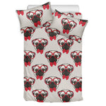 Red Glasses Pug Pattern Print Duvet Cover Bedding Set