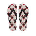 Red Glasses Pug Pattern Print Flip Flops