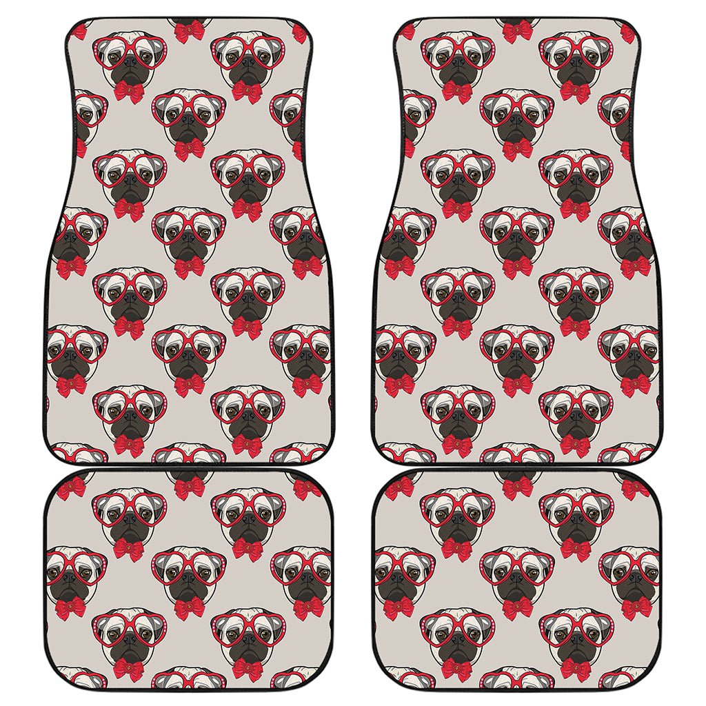 Red Glasses Pug Pattern Print Front and Back Car Floor Mats