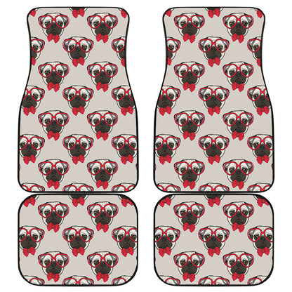 Red Glasses Pug Pattern Print Front and Back Car Floor Mats