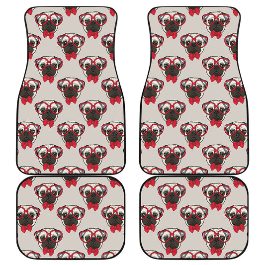 Red Glasses Pug Pattern Print Front and Back Car Floor Mats