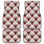 Red Glasses Pug Pattern Print Front and Back Car Floor Mats