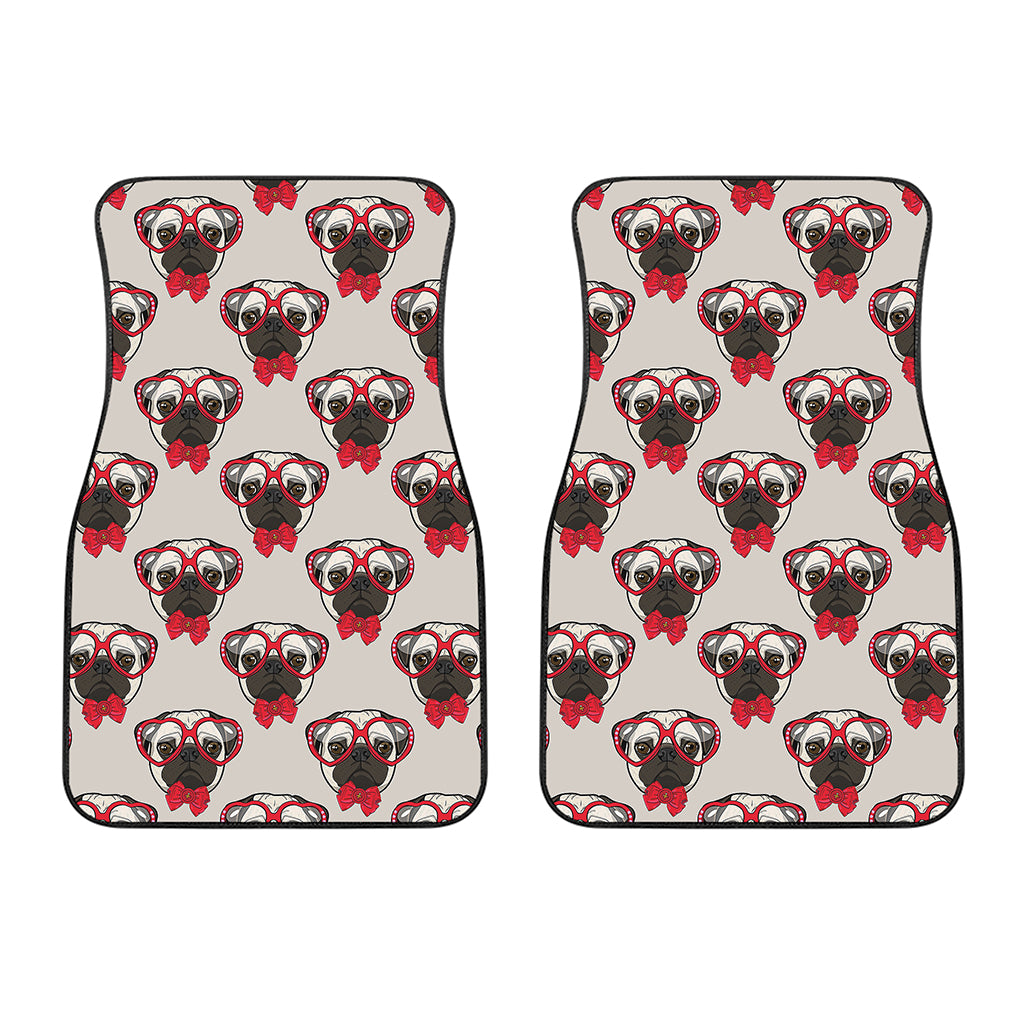 Red Glasses Pug Pattern Print Front Car Floor Mats