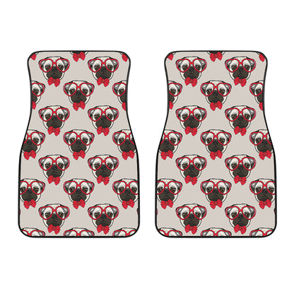 Red Glasses Pug Pattern Print Front Car Floor Mats