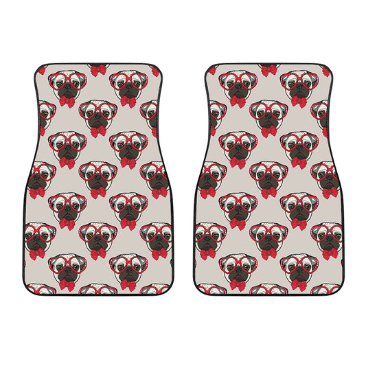 Red Glasses Pug Pattern Print Front Car Floor Mats
