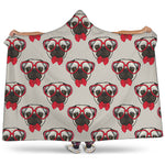 Red Glasses Pug Pattern Print Hooded Blanket