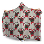 Red Glasses Pug Pattern Print Hooded Blanket
