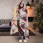 Red Glasses Pug Pattern Print Hooded Blanket