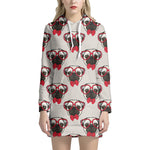 Red Glasses Pug Pattern Print Hoodie Dress
