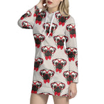 Red Glasses Pug Pattern Print Hoodie Dress