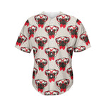 Red Glasses Pug Pattern Print Men's Baseball Jersey