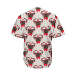 Red Glasses Pug Pattern Print Men's Baseball Jersey