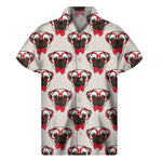 Red Glasses Pug Pattern Print Men's Short Sleeve Shirt