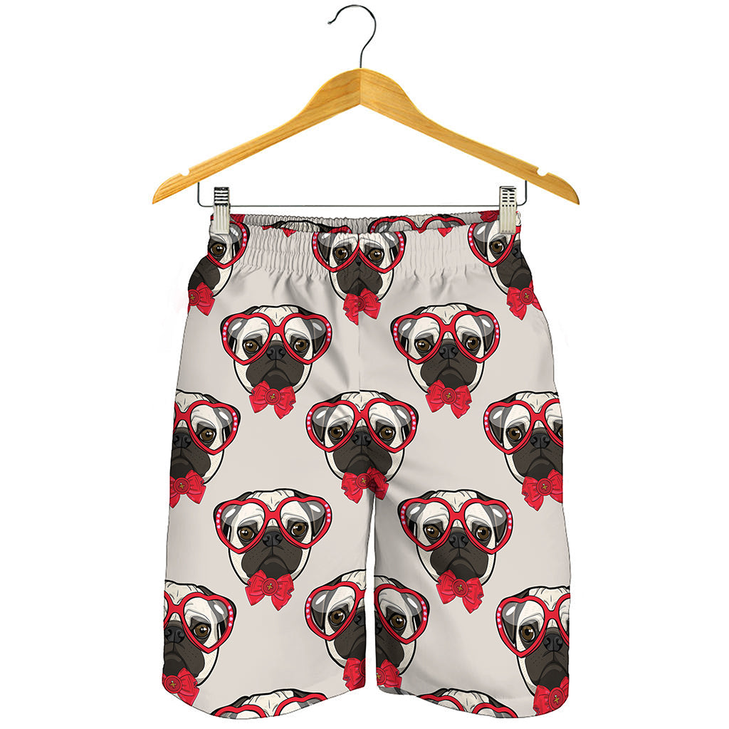 Red Glasses Pug Pattern Print Men's Shorts