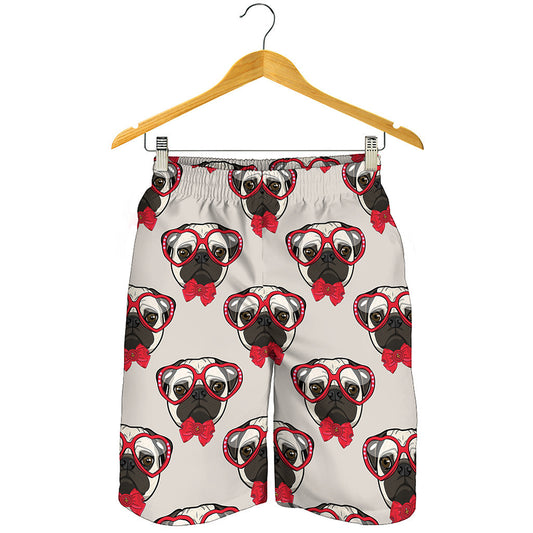 Red Glasses Pug Pattern Print Men's Shorts