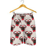 Red Glasses Pug Pattern Print Men's Shorts