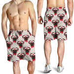 Red Glasses Pug Pattern Print Men's Shorts