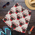 Red Glasses Pug Pattern Print Men's Shorts