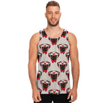 Red Glasses Pug Pattern Print Men's Tank Top