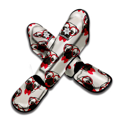 Red Glasses Pug Pattern Print Muay Thai Shin Guard
