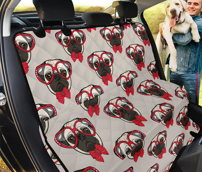 Red Glasses Pug Pattern Print Pet Car Back Seat Cover