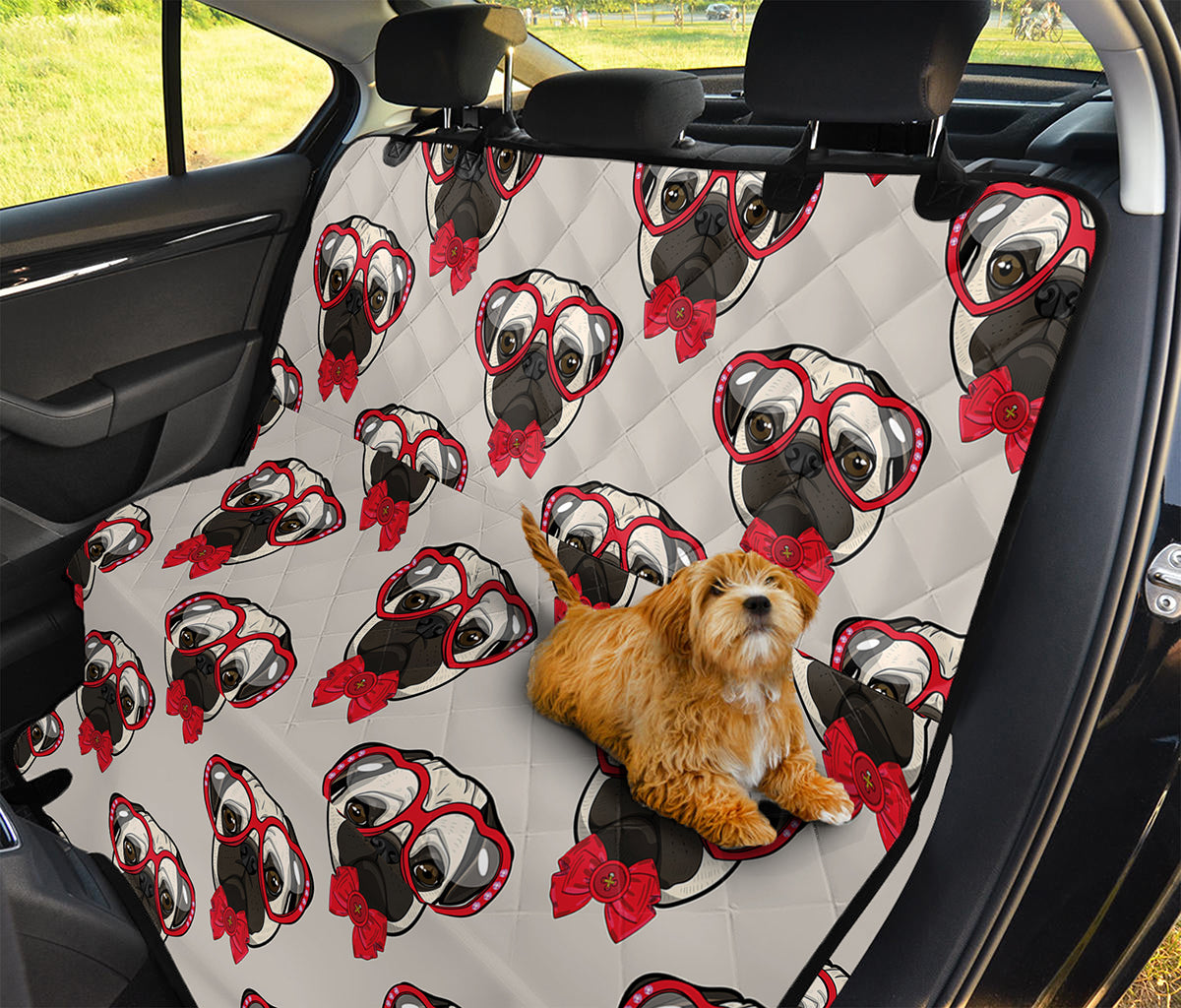 Red Glasses Pug Pattern Print Pet Car Back Seat Cover