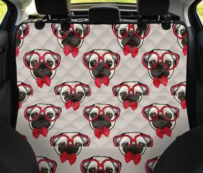 Red Glasses Pug Pattern Print Pet Car Back Seat Cover