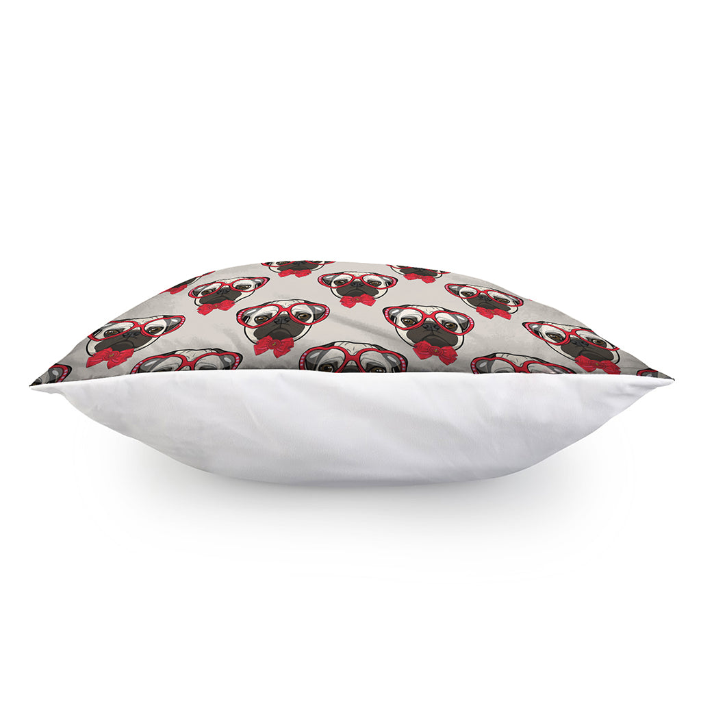 Red Glasses Pug Pattern Print Pillow Cover