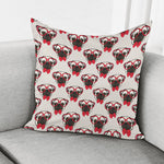 Red Glasses Pug Pattern Print Pillow Cover