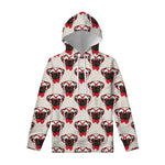 Red Glasses Pug Pattern Print Pullover Hoodie