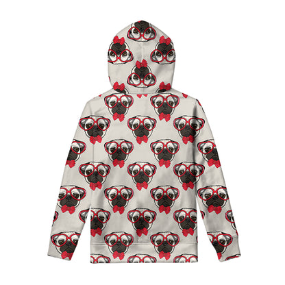Red Glasses Pug Pattern Print Pullover Hoodie