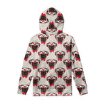 Red Glasses Pug Pattern Print Pullover Hoodie