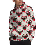 Red Glasses Pug Pattern Print Pullover Hoodie