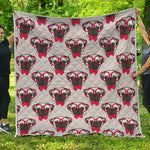 Red Glasses Pug Pattern Print Quilt