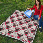 Red Glasses Pug Pattern Print Quilt