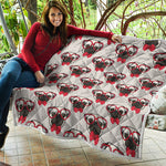 Red Glasses Pug Pattern Print Quilt